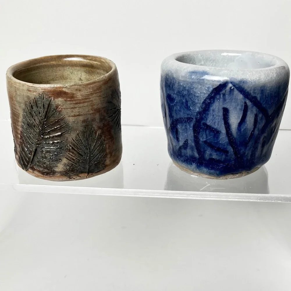 Handmade Studio Pottery Salt Cellars Pinch Bowls Toothpick Match Bowls Set of 2 - Picture 2 of 8